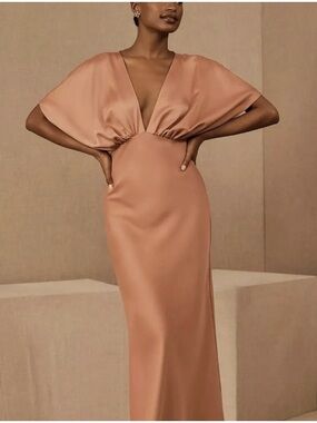 NWT BHLDN Leila Peach Deep V Satin Gown